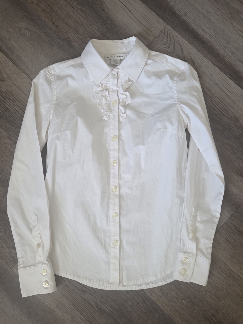 Banana Republic White Ruffle-Front Button Down Shirt Classic Workwear Sz XS